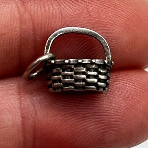 Vintage woven basket Sterling silver charm pendant